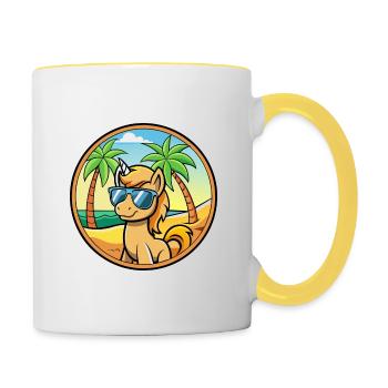Pony Lustige Cartoon Sommer Strand Sonnenbrille Aufkleber - Tasse zweifarbig - Weiß/Gelb - Rechts