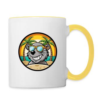 Ratte Lustige Cartoon Sommer Strand Sonnenbrille Aufkleber - Tasse zweifarbig - Weiß/Gelb - Rechts