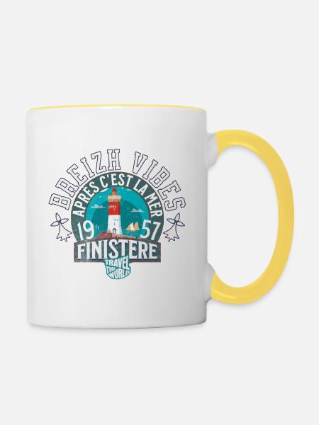 Breizh vibes Finistère - Tasse zweifarbig - Weiß/Gelb