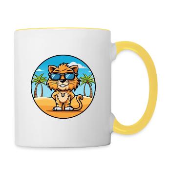 Liger Hybrid Löwe Tiger Katzenrasse Cartoon Strand - Tasse zweifarbig - Weiß/Gelb - Rechts