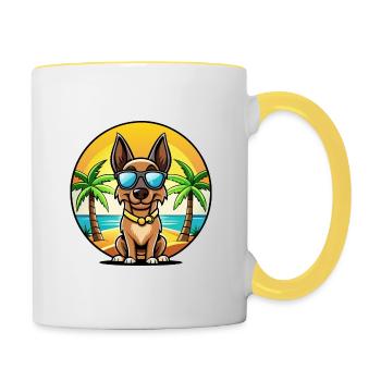 Belgian Malinois Dog Breed Cartoon Sunglass Beach - Contrasting Mug - white/yellow - Right