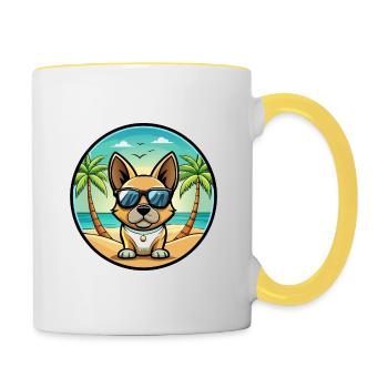 Braque Francais Dog Breed Cartoon Sunglasses Beach - Contrasting Mug - white/yellow - Right