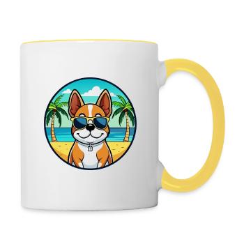 Lunettes de soleil de dessin animé de race de chien de Bretagne française plage - Mug contrasté - blanc/jaune - Droite