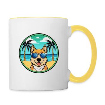 Slovensky Kopov Hunderasse Cartoon Sonnenbrille Strand - Tasse zweifarbig - Weiß/Gelb - Rechts