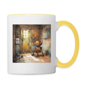 Alter rostiger verlassener Roboter 2 - Tasse zweifarbig - Weiß/Gelb - Rechts