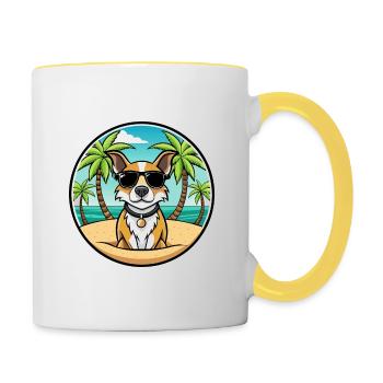 Braque Auvergne Dog Breed Cartoon Sunglasses Beach - Contrasting Mug - white/yellow - Right
