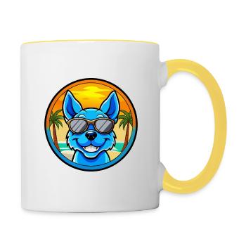Blue Heeler Hunderasse Cartoon Sonnenbrille Strand - Tasse zweifarbig - Weiß/Gelb - Rechts