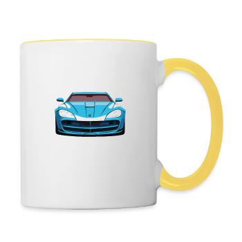 Blauer Amerikanischer Sportwagen - Tasse zweifarbig - Weiß/Gelb - Rechts