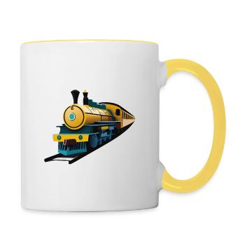 Große Dampflok - Tasse zweifarbig - Weiß/Gelb - Rechts