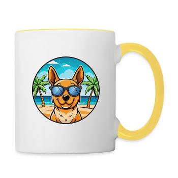Lancashire Heeler Dog Breed Cartoon Sunglass Beach - Contrasting Mug - white/yellow - Right