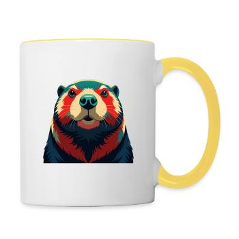 Biber Cartoon Figur Buntes Haustier Tier - Tasse zweifarbig - Weiß/Gelb - Rechts