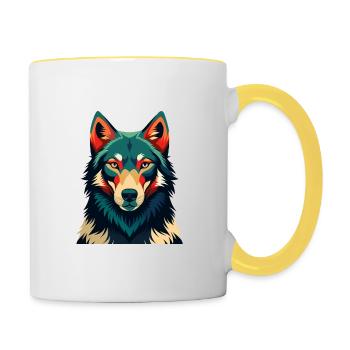Wolf Cartoon Figur Buntes Haustier Tier - Tasse zweifarbig - Weiß/Gelb - Rechts