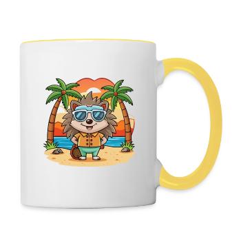 Igel Lustige Cartoon Sommer Strand Sonnenbrille - Tasse zweifarbig - Weiß/Gelb - Rechts