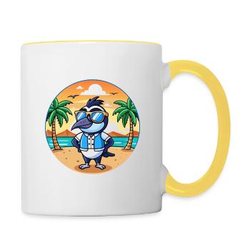Elster Lustige Cartoon Sommer Strand Sonnenbrille - Tasse zweifarbig - Weiß/Gelb - Rechts