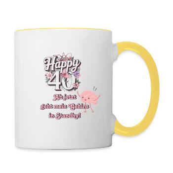 40. Geburtstag - Tasse zweifarbig - Weiß/Gelb - Rechts