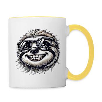 Cooles Faultier Sonnenbrille Sommer Cartoon - Tasse zweifarbig - Weiß/Gelb - Rechts