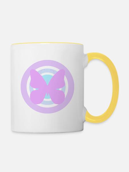 Lila Himmelsschmetterling - Tasse zweifarbig - Weiß/Gelb