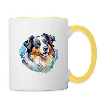 Berger Australien Aquarelles - Mug contrasté - blanc/jaune - Droite