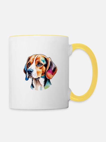 Beagle Wasserfarben - Tasse zweifarbig - Weiß/Gelb