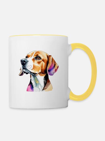 Beagle Wasserfarben - Tasse zweifarbig - Weiß/Gelb