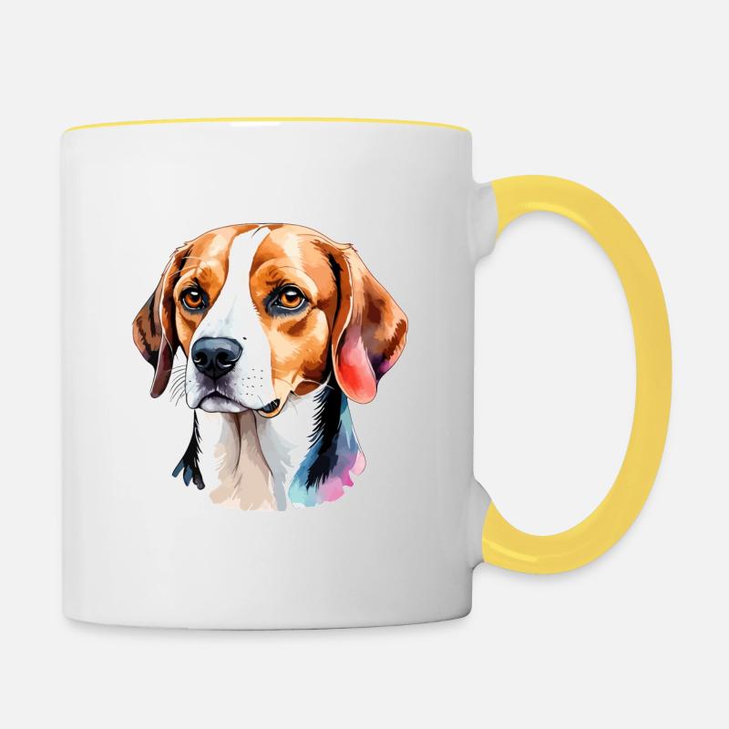 Beagle Aquarelles - Mug contrasté - blanc/jaune