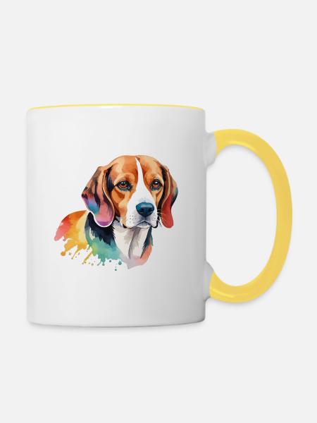 Beagle Wasserfarben - Tasse zweifarbig - Weiß/Gelb