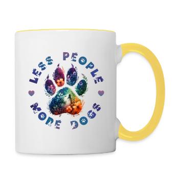Less People More Dogs / Dog Lovers - Contrasting Mug - white/yellow - Right