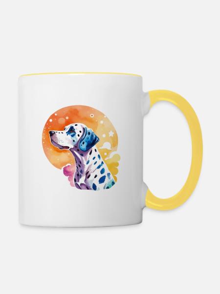 Dalmatiner Wasserfarben - Tasse zweifarbig - Weiß/Gelb