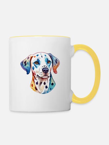Dalmatiner Wasserfarben - Tasse zweifarbig - Weiß/Gelb