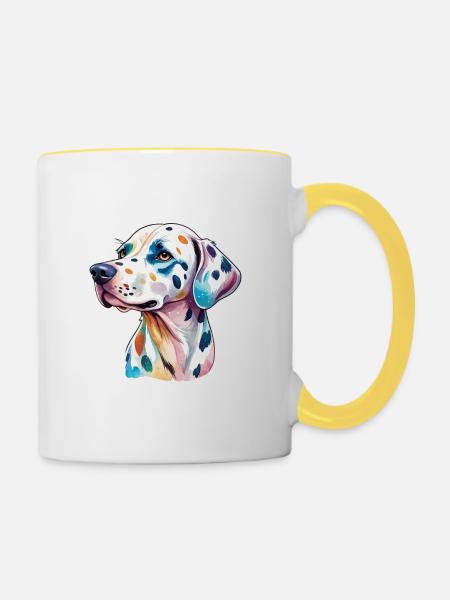 Dalmatiner Wasserfarben - Tasse zweifarbig - Weiß/Gelb