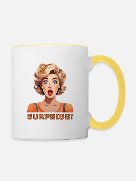 Überraschung! - Tasse zweifarbig - Weiß/Gelb