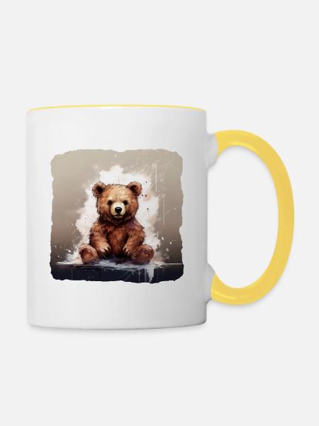 Brauner Teddy Bär - Tasse zweifarbig - Weiß/Gelb