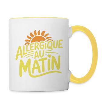 Allergique au matin - Mug contrasté - blanc/jaune - Droite