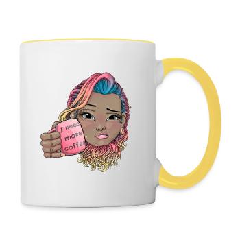 Ich brauche mehr Kaffee - Tasse zweifarbig - Weiß/Gelb - Rechts
