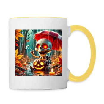 Squelette mignon aux yeux rouges joue du violon - Mug contrasté - blanc/jaune - Droite