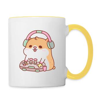Cute Gamer Hamster Playing Video Games - Contrasting Mug - white/yellow - Right