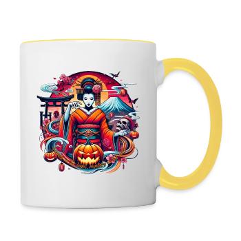 Yukiko Geisha: Halloween Beauty & Mystery - Tasse zweifarbig - Weiß/Gelb - Rechts