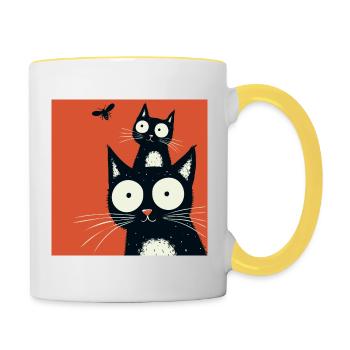 Neugierige Katzenfreunde - Tasse zweifarbig - Weiß/Gelb - Rechts