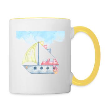 Watercolour Sailboat Illustration - Nautical Theme - Contrasting Mug - white/yellow - Right