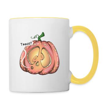 Alberner Kürbis, Leckerli? - Tasse zweifarbig - Weiß/Gelb - Rechts