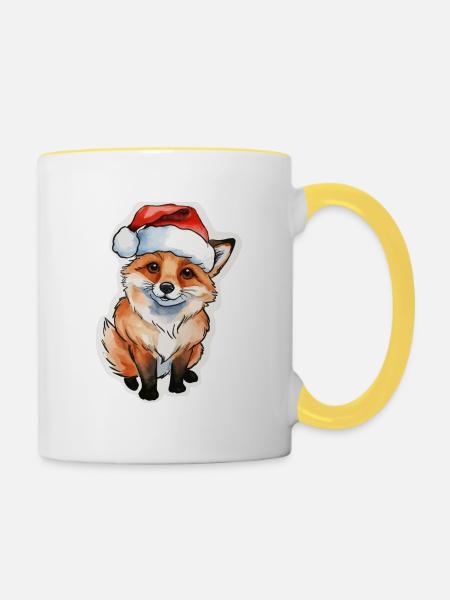Fuchs Weihnachten Wasserfarben - Tasse zweifarbig - Weiß/Gelb