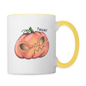 Wütender Kürbis, Trick! - Tasse zweifarbig - Weiß/Gelb - Rechts
