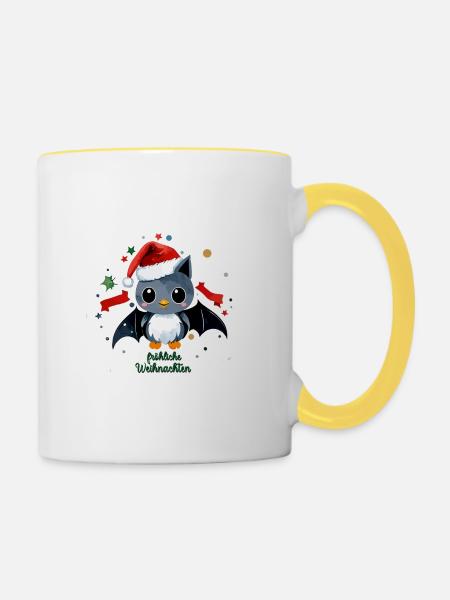 Fledermaus Weihnachten - Tasse zweifarbig - Weiß/Gelb