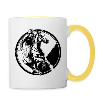 Équitation Cheval Homme Silhouette - Mug contrasté - blanc/jaune - Droite