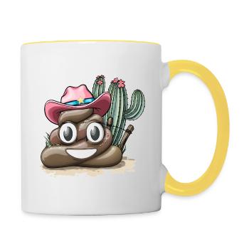 Western-Hut mit Pile off Poo in Pink - Tasse zweifarbig - Weiß/Gelb - Rechts