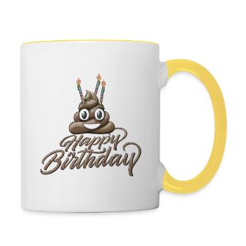 Happy birthday Poo with three candles - Contrasting Mug - white/yellow - Right