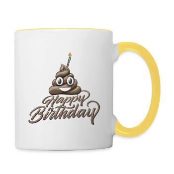 Happy birthday Poo with one candle - Contrasting Mug - white/yellow - Right