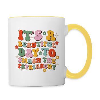 It s A Beautiful Day To Smash The Patriarchy - Contrasting Mug - white/yellow - Right
