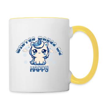 Winter makes me happy - Unicorn - Mug contrasté - blanc/jaune - Droite