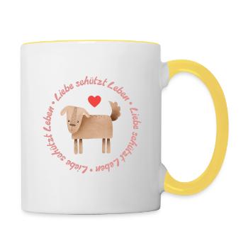 L’amour protège la vie – chien - Mug contrasté - blanc/jaune - Droite